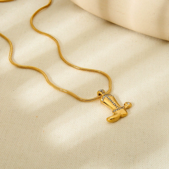 Wholesale Diamondencrusted Cowboy Boot Pendant Stainless Steel Necklace 18K Gold Plated For Women