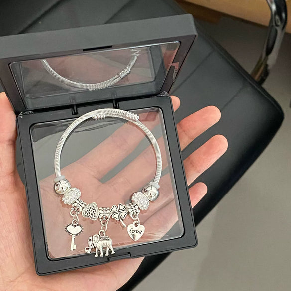 Wholesale Diamondencrusted Elephant Pendant Bracelet Stainless Steel Electroplated