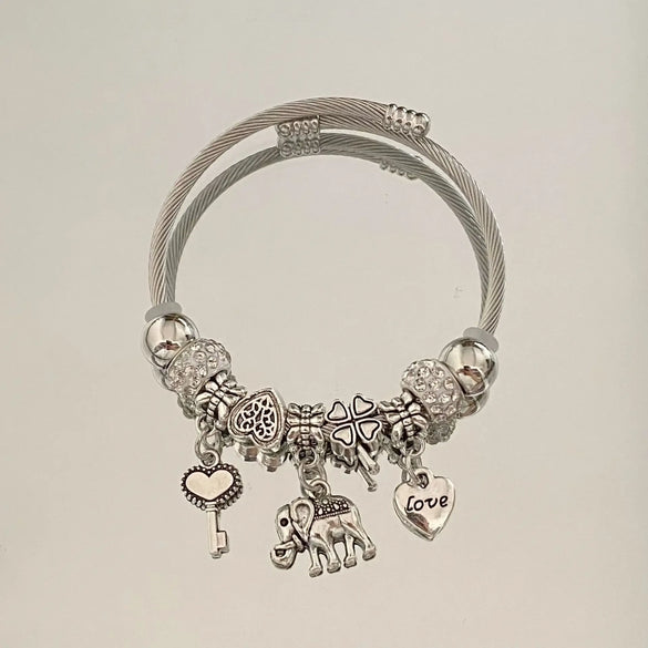 Wholesale Diamondencrusted Elephant Pendant Bracelet Stainless Steel Electroplated