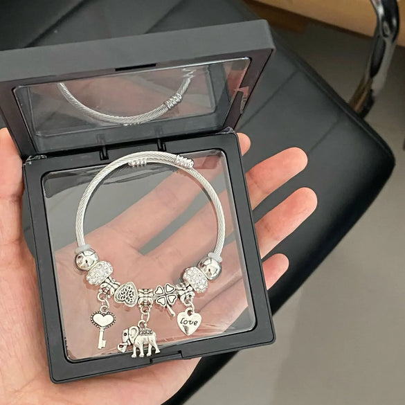 Wholesale Diamondencrusted Elephant Pendant Bracelet Stainless Steel Electroplated