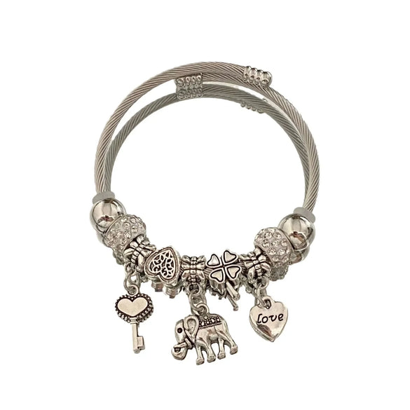 Wholesale Diamondencrusted Elephant Pendant Bracelet Stainless Steel Electroplated