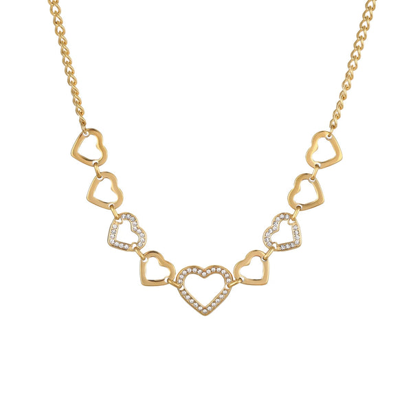 Wholesale Diamondencrusted Geometric Heartshaped 18K Gold Plated Stainless Steel Necklace For Women