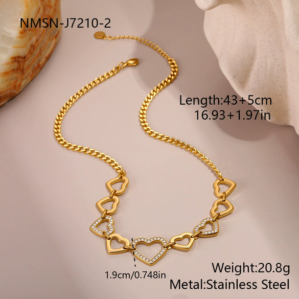 Wholesale Diamondencrusted Geometric Heartshaped 18K Gold Plated Stainless Steel Necklace For Women