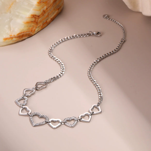 Wholesale Diamondencrusted Geometric Heartshaped 18K Gold Plated Stainless Steel Necklace For Women