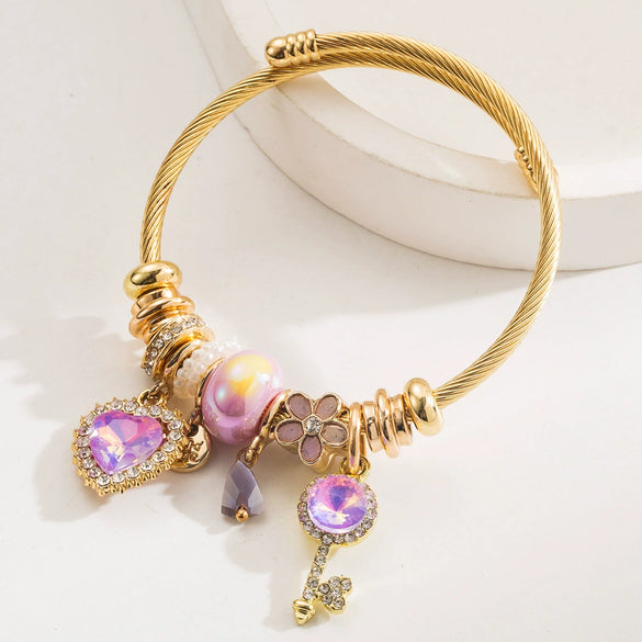 Wholesale Diamondencrusted Heart Pattern Alloy Love Key Bracelet Fashion Adjustable Unisex Bracelet