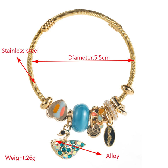 Wholesale Diamondencrusted Swan Pendant Bracelet Made Of Gold Alloy For Unisex Fashionable Style