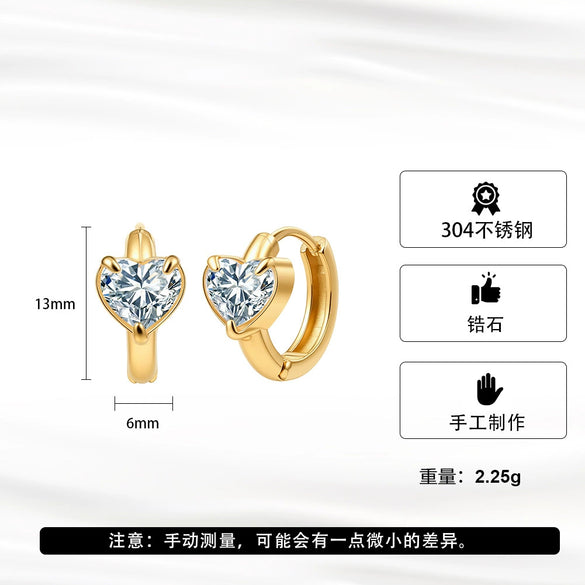 Wholesale Diamondstudded Geometric Stainless Steel Heart Earrings For Women With Electroplating And Original Design