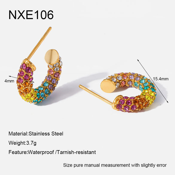Wholesale Diamondstudded Geometric Stainless Steel 18K Goldplated Earrings For Women