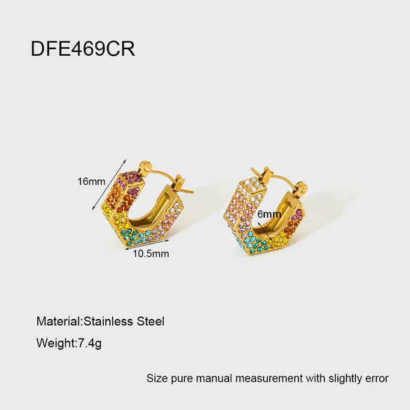Wholesale Diamondstudded Geometric Stainless Steel 18K Goldplated Earrings For Women