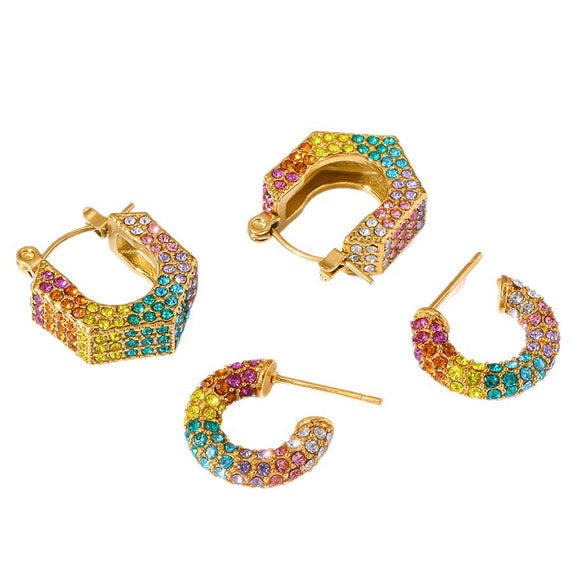 Wholesale Diamondstudded Geometric Stainless Steel 18K Goldplated Earrings For Women