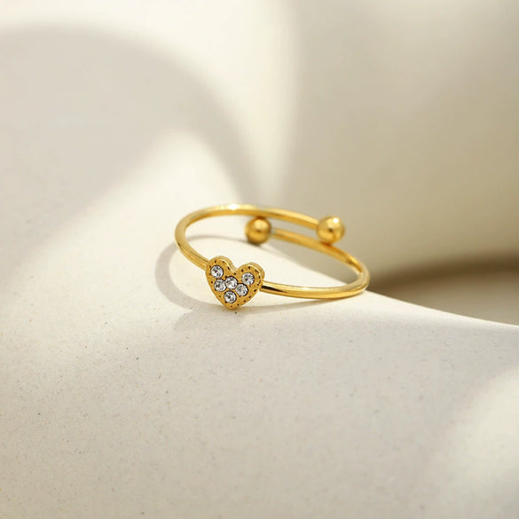 Wholesale Diamondstudded Small Heart Open Ring Jewelry For Women Stainless Steel 18K Plated Geometric Lines Style