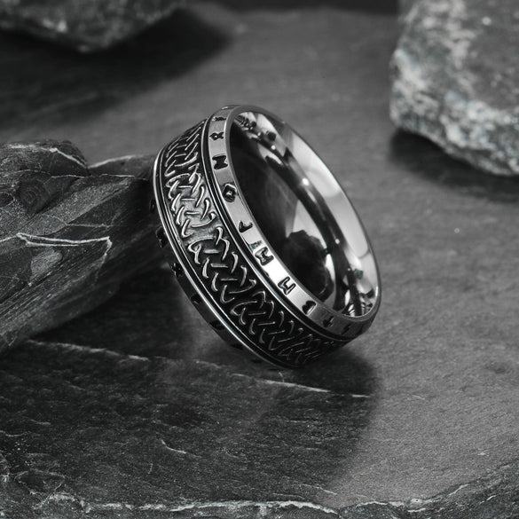 Wholesale Distressed Geometric Titanium Steel Ring With Viking Rune For Men And Women