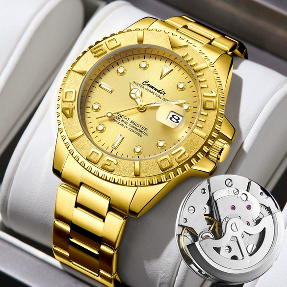 Wholesale Diving Watch Men's Fully Automatic Mechanical Watch Alloy Case And Strap Round Dial Business Style Waterproof Luminous Calendar