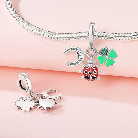 Wholesale Diy Accessories Bracelet Pendant S925 Sterling Silver Beaded Dragonfly Ladybug Dripping Oil Design