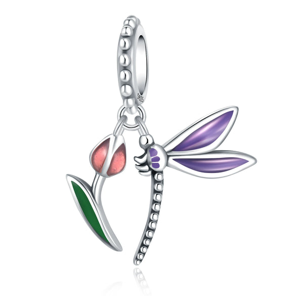 Wholesale Diy Accessories Bracelet Pendant S925 Sterling Silver Beaded Dragonfly Ladybug Dripping Oil Design