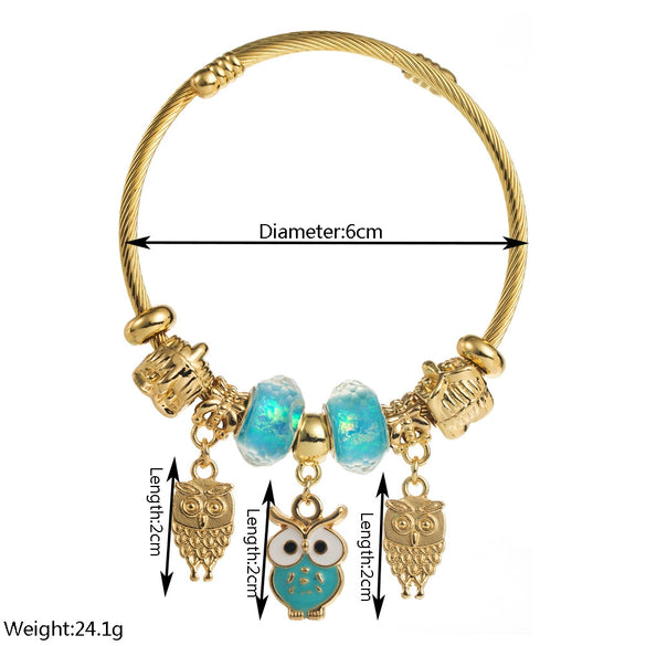 Wholesale Diy Adjustable Open Versatile Couple Alloy Bracelet With Butterfly And Diamond Owl Pendant Set With Diamonds For Women Fashion Geometric Style
