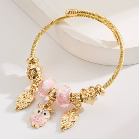 Wholesale Diy Adjustable Open Versatile Couple Alloy Bracelet With Butterfly And Diamond Owl Pendant Set With Diamonds For Women Fashion Geometric Style