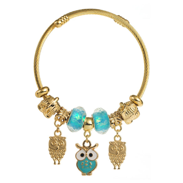 Wholesale Diy Adjustable Open Versatile Couple Alloy Bracelet With Butterfly And Diamond Owl Pendant Set With Diamonds For Women Fashion Geometric Style