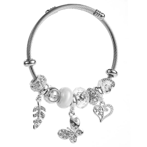 Wholesale Diy Adjustable Unisex Titanium Steel Bracelet With Bear Butterfly Swan Flower Diamond Animal Zodiac Pendants