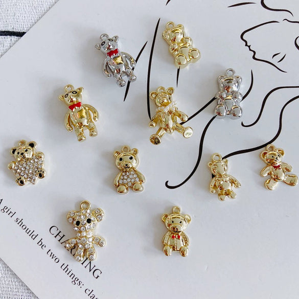 Wholesale Diy Alloy Jewelry Accessories With Electroplating Simple Bow And Bear Inlaid Small Pendant Necklace