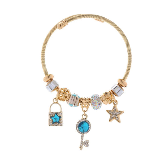 Wholesale Diy Beaded Adjustable Bracelet With Star Key Diamond Pendant For Women Fashion Alloy