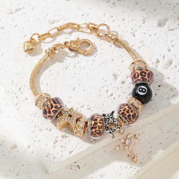 Wholesale Diy Beaded Bracelet Alloy Electroplated Cross Leopard Beads Unisex Jewelry