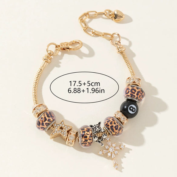 Wholesale Diy Beaded Bracelet Alloy Electroplated Cross Leopard Beads Unisex Jewelry