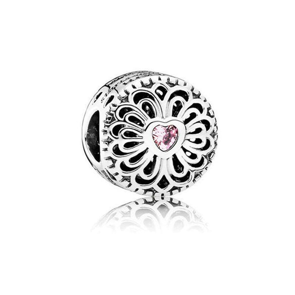 Wholesale Diy Beads 925 Silver Magnolia Love Full Diamond Fixed Hanging Beads With Totem Pattern Inlay