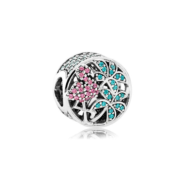 Wholesale Diy Beads 925 Silver Magnolia Love Full Diamond Fixed Hanging Beads With Totem Pattern Inlay