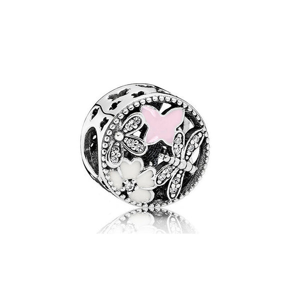 Wholesale Diy Beads 925 Silver Magnolia Love Full Diamond Fixed Hanging Beads With Totem Pattern Inlay