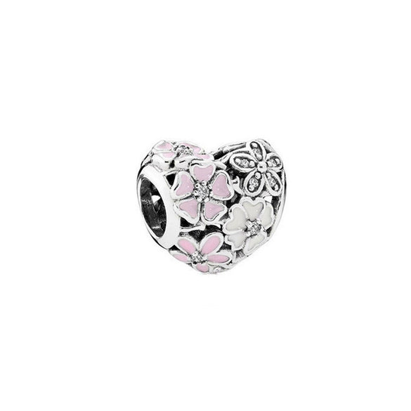Wholesale Diy Beads 925 Silver Magnolia Love Full Diamond Fixed Hanging Beads With Totem Pattern Inlay