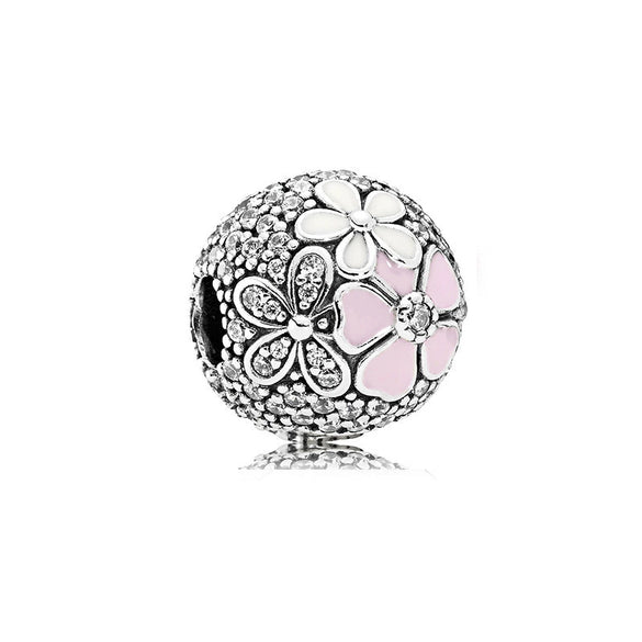 Wholesale Diy Beads 925 Silver Magnolia Love Full Diamond Fixed Hanging Beads With Totem Pattern Inlay