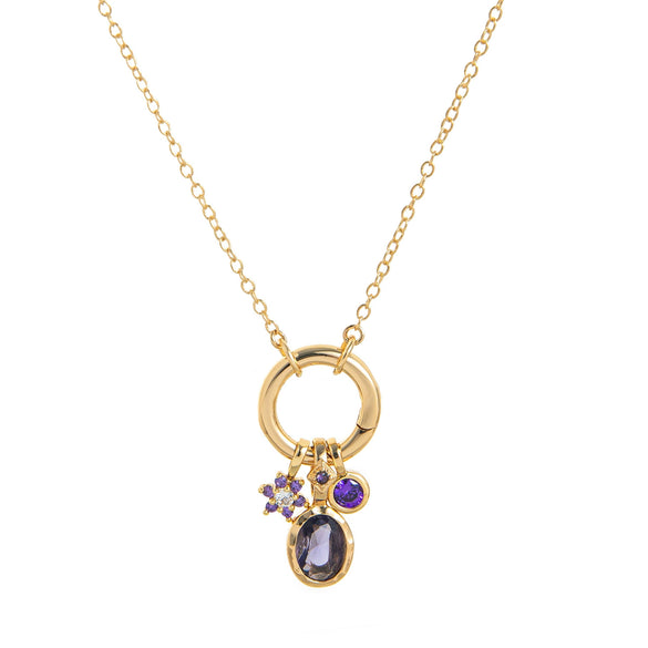 Wholesale Diy Birthstone Necklace With Geometric Pendant Goldplated Copper Jewelry For Women