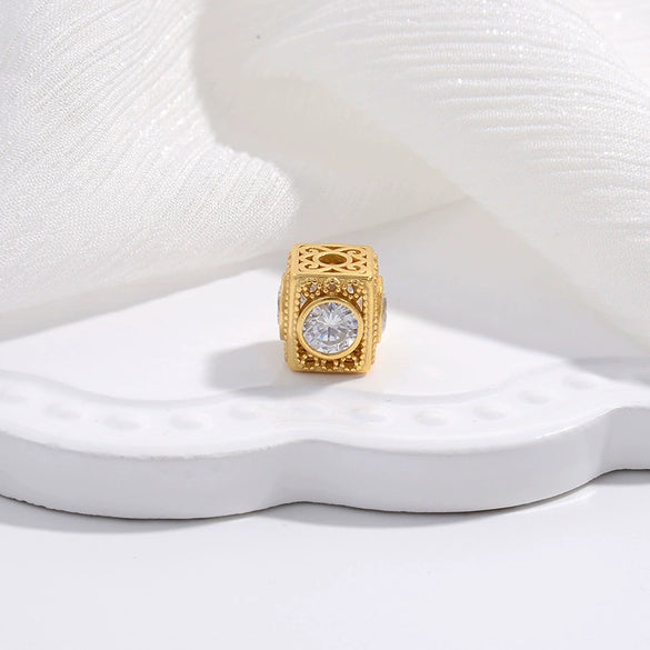 Wholesale Diy Bracelet S925 Sterling Silver Gold Plated Hollow Square Zircon Beaded Handmade Accessory
