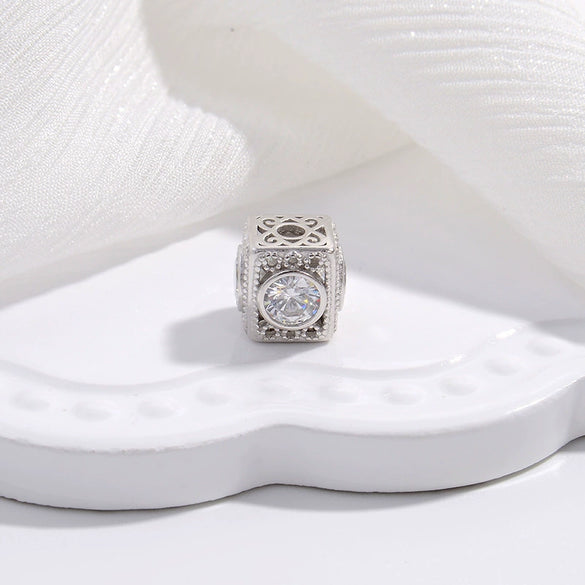 Wholesale Diy Bracelet S925 Sterling Silver Gold Plated Hollow Square Zircon Beaded Handmade Accessory