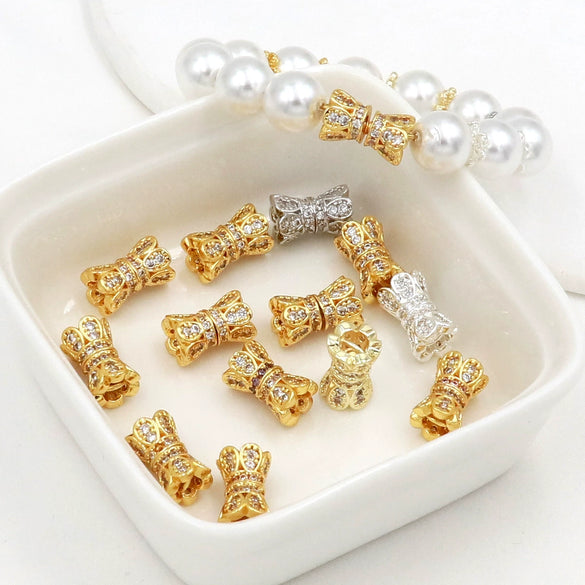 Wholesale Diy Connecting Buckle Copper Inlaid Zircon Rotating Screw Pearl Doublelayer Small Waist Spacer Electroplated