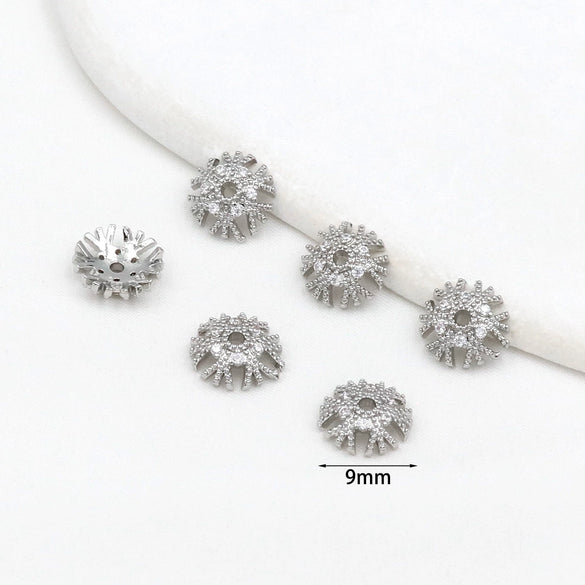 Wholesale Diy Crystal Beading Accessories Copper 18K Gold Plated Diamond Zircon Cut Out Snowflake Flower Holder Spacer Beads Versatile Minimalist