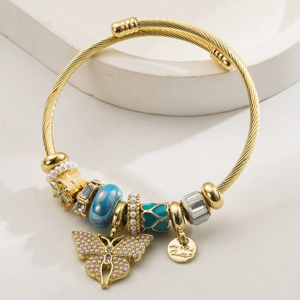 Wholesale Diy Diamond Stainless Steel Alloy Butterfly Pendant Bracelet For Women
