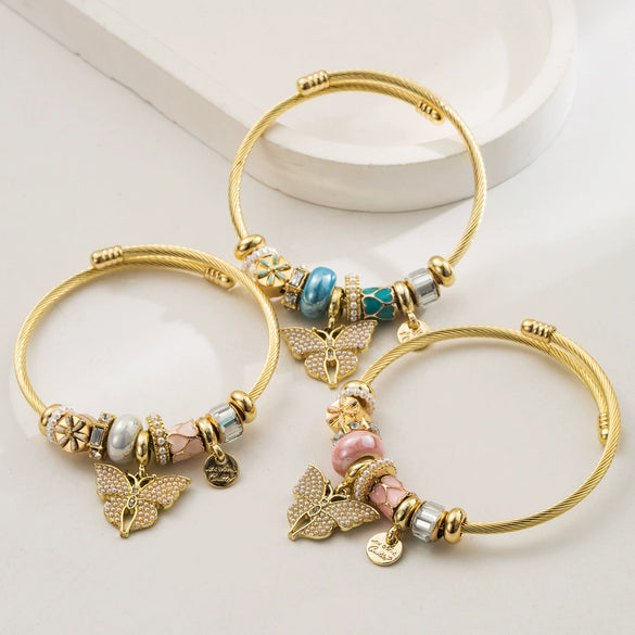 Wholesale Diy Diamond Stainless Steel Alloy Butterfly Pendant Bracelet For Women