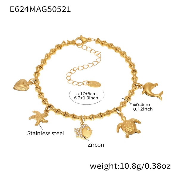 Wholesale Diy Ferris Wheel Zircon Oil Drop Geometric Stainless Steel Electroplated Bracelet And Anklet Set For Women