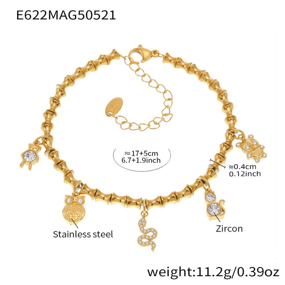 Wholesale Diy Ferris Wheel Zircon Oil Drop Geometric Stainless Steel Electroplated Bracelet And Anklet Set For Women