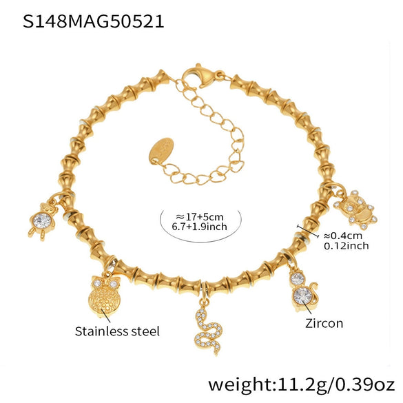 Wholesale Diy Ferris Wheel Zircon Oil Drop Geometric Stainless Steel Electroplated Bracelet And Anklet Set For Women