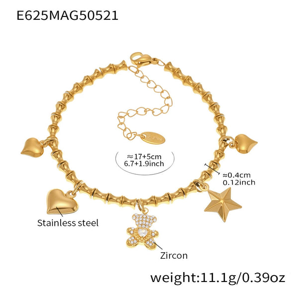Wholesale Diy Ferris Wheel Zircon Oil Drop Geometric Stainless Steel Electroplated Bracelet And Anklet Set For Women