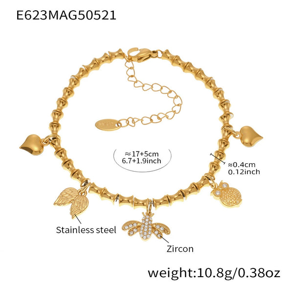Wholesale Diy Ferris Wheel Zircon Oil Drop Geometric Stainless Steel Electroplated Bracelet And Anklet Set For Women