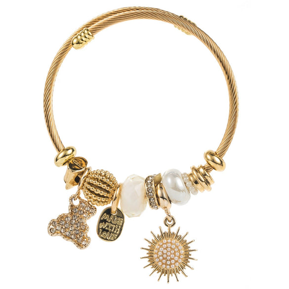 Wholesale Diy Geometric Diamond Titanium Steel Beaded Bracelet With Bear And Sun Pendants Unisex Fashion Adjustable