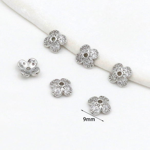 Wholesale Diy Handmade Beads Copper 14K Gold Plated Colorpreserving Microinlaid Zircon Flower Tray Flower Cap Cut Out Petal Spacer Beads Versatile Minimalist