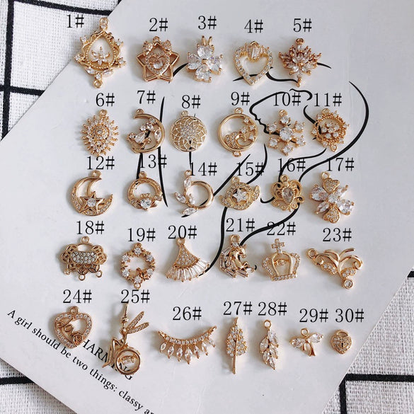 Wholesale Diy Jewelry Accessories Copper Plated Real Gold Hollow Double Hanging Small Pendant Earrings And Necklace Material Accessories