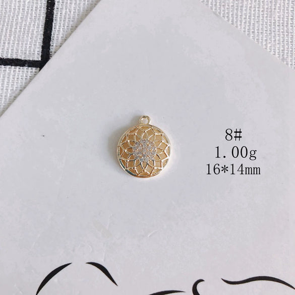 Wholesale Diy Jewelry Accessories Copper Plated Real Gold Hollow Double Hanging Small Pendant Earrings And Necklace Material Accessories