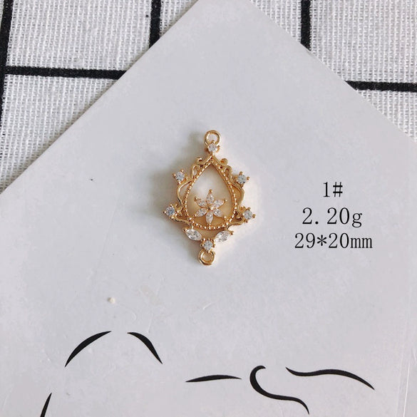 Wholesale Diy Jewelry Accessories Copper Plated Real Gold Hollow Double Hanging Small Pendant Earrings And Necklace Material Accessories