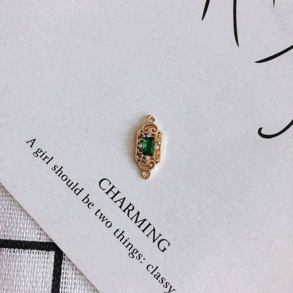 Wholesale Diy Jewelry Accessories Copper Zircon Inlaid Rectangular Hollow Pendant